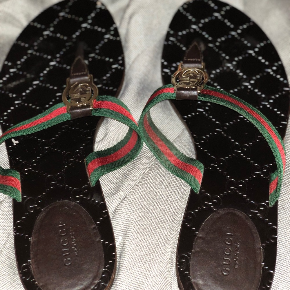 Gucci GG Thong Web Sandals, US Size 10.5 (Brown)